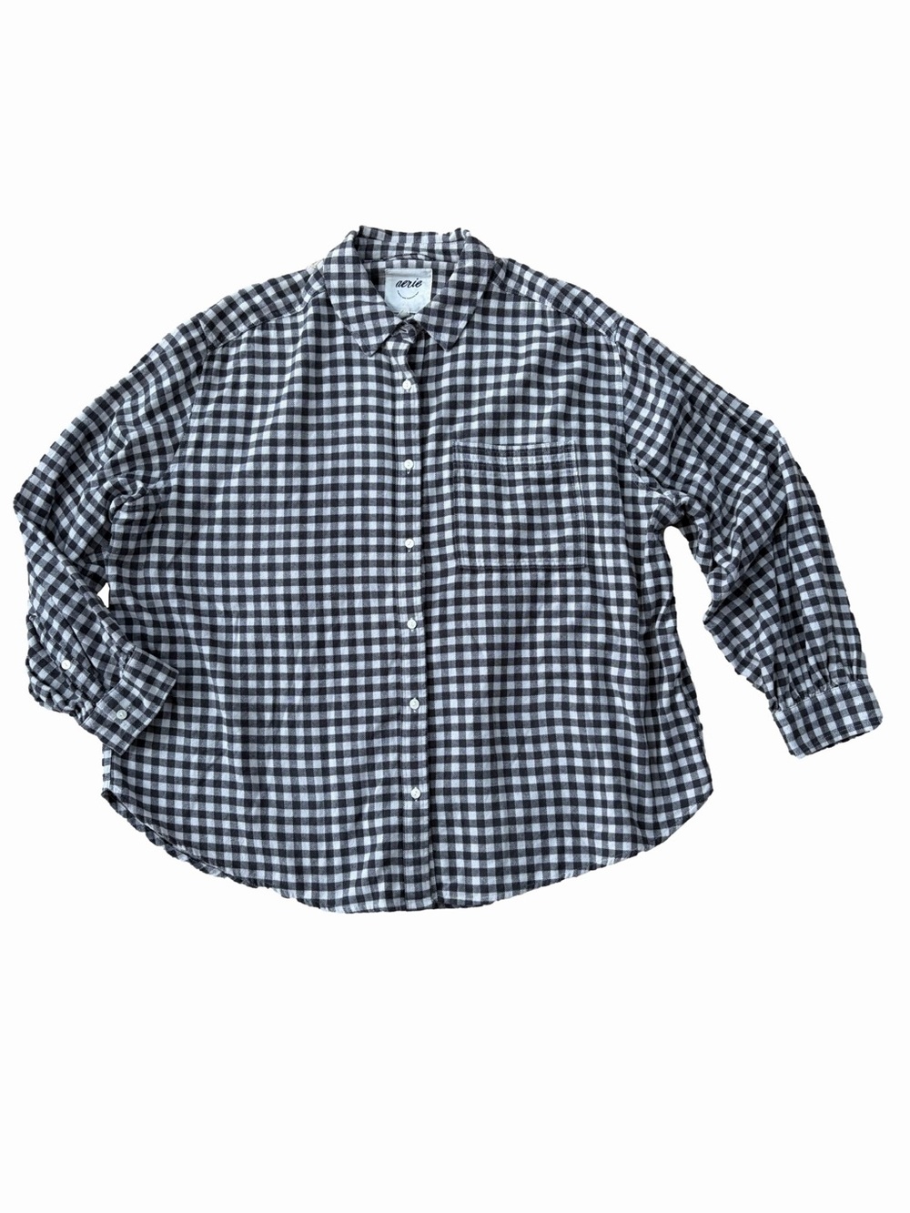 Aerie XL Extra Large Anytime Fave Flannel Button Down Shirt Black White Plaid